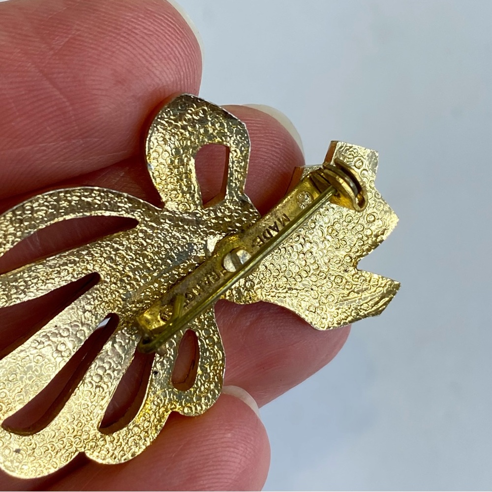 Vintage Gold Tone Bow Ribbon Brooch Made in France - Picture 8 of 12